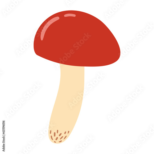 Porcini, scabber stalk mushroom hand drawn illustration. Cartoon style flat design, isolated vector. Kids autumn, fall print, seasonal plant element, woodland, park, outdoors, nature