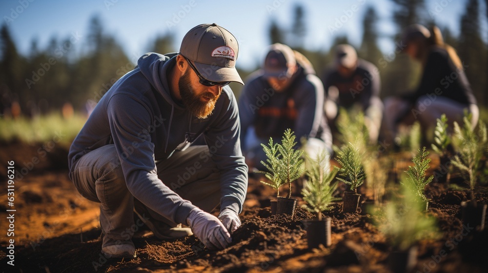 a team of volunteers is engaged in forest reforestation. a team of volunteers is engaged in forest reforestation.