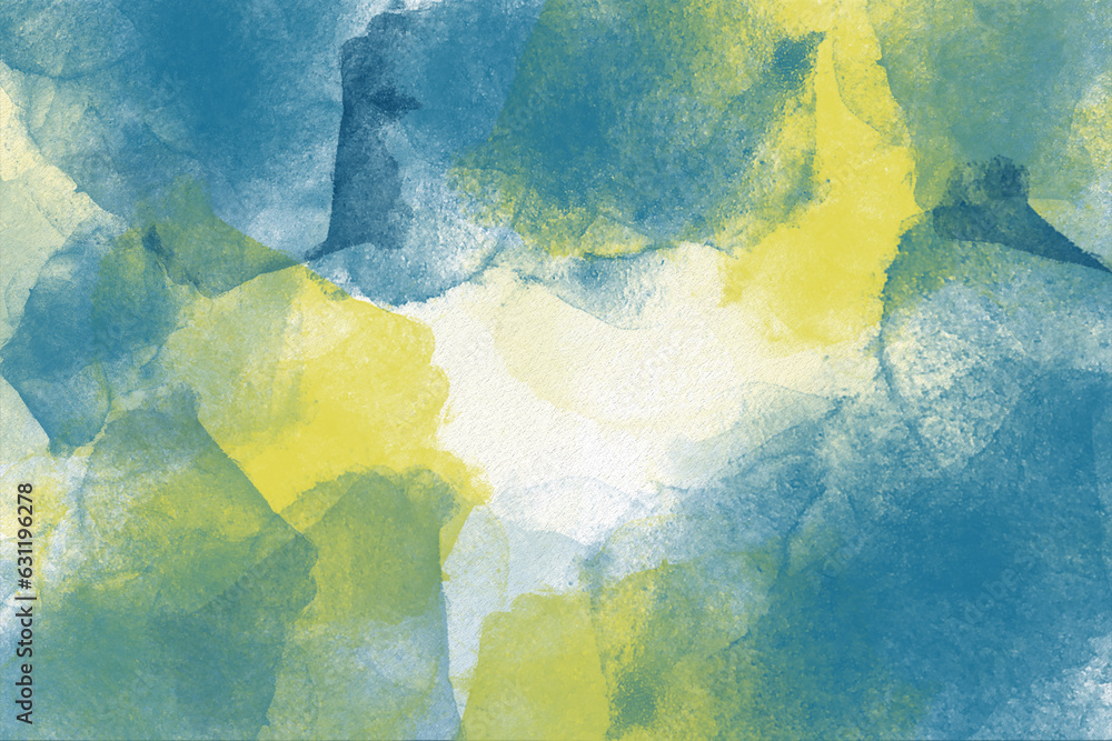 Blue and yellow abstract watercolor texture background. Brush strokes on canva