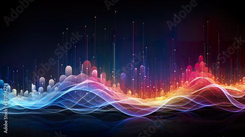 Technology background with glowing lines and waves. 