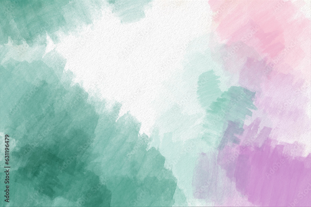 Light pink and green watercolor, ink, abstract background texture. Brush strokes on canva