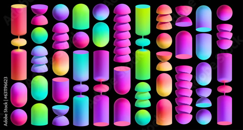 Brutalist abstract geometric shapes and grids. Brutal contemporary figure, oval spiral and other primitive elements. 3d elements in Swiss 3d design aesthetic