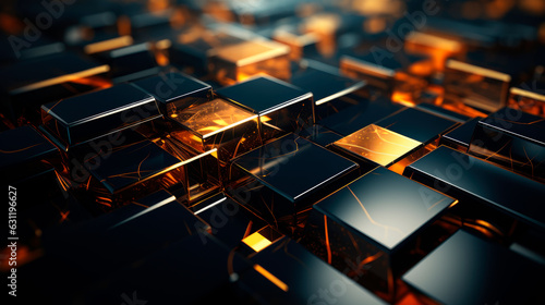 Abstract background made of black and gold cubes