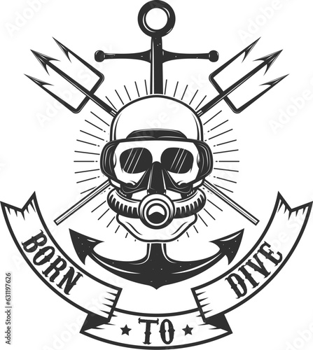 Diver logo in vector. Diver skull. T-short or label design template. Vector illustration.