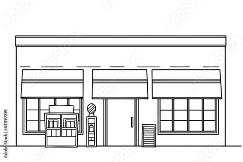 Storefront line design. Hand drawn shop line art vector illustration.