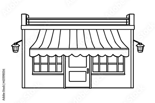 Storefront line design. Hand drawn shop line art vector illustration.