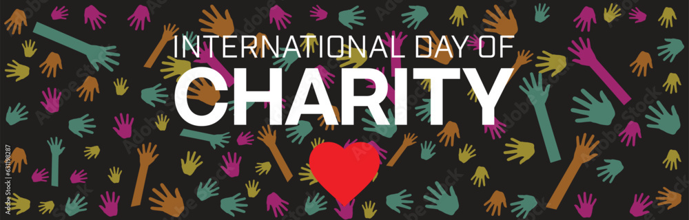 International Day of Charity banner design with a collage of hand as a background. Vector illustration