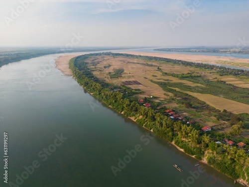 Vászonkép Aerial shot of Koh Trong in the daylight in Kratie, Cambodia