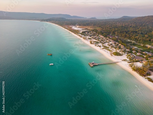 Aerial shot of the Long Beach in Koh Rong Samloem, Cambodia photo