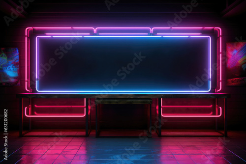 empty neon sign on dark background with space for text or image