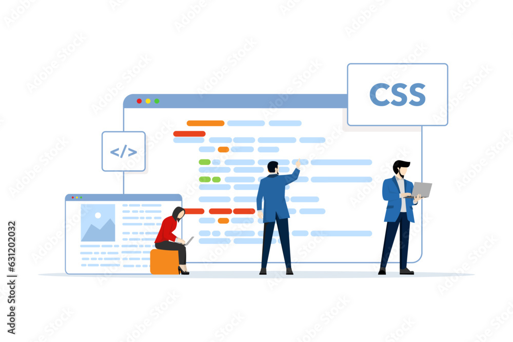 Web Development concept, characters are designing and developing websites and apps, responsive web design, website interfaces, coding and programming, flat vector illustration on background.