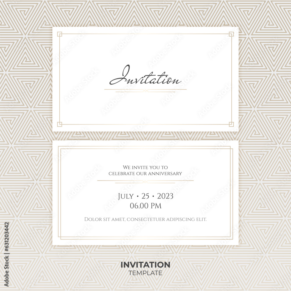 Golden wedding invitation design with elegant geometric pattern. Luxury vector illustration for cards, banners, and more. template for VIP events and party banner