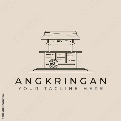 angkringan cart traditional shop line art logo vector illustration template design.