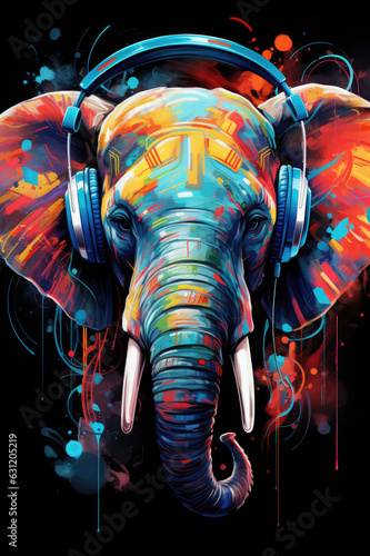 Elephanten farbig mit Kopfhörer