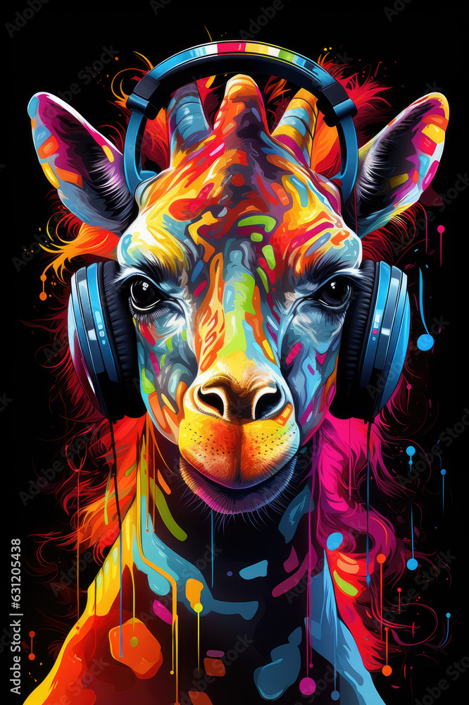 Giraffe farbig mit Kopfhörer