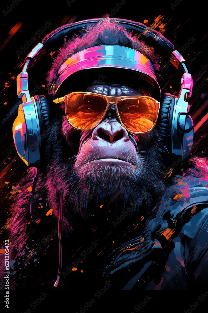 Gorilla farbig mit Kopfhörer Gorilla farbig mit Kopfhörer