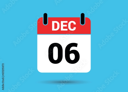 December 6 Calendar Date Flat Icon Day 6 Vector Illustration