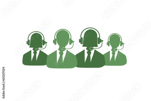 Vector illustration with flat design about customer service people group abstract silhouettes. services excellent, 24 hours services. Operator division.