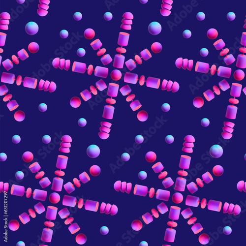 Christmas seamless pattern with 3d snowflakes. Wrapping paper, textile print, wallpaper design