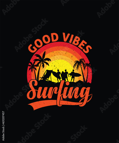 Surfing T-shirt Design, Surfing Beach T-shirt Design