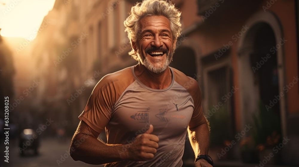 senior man is jogging for health in the morning sunrise. senior man is jogging for health in the morning sunrise.