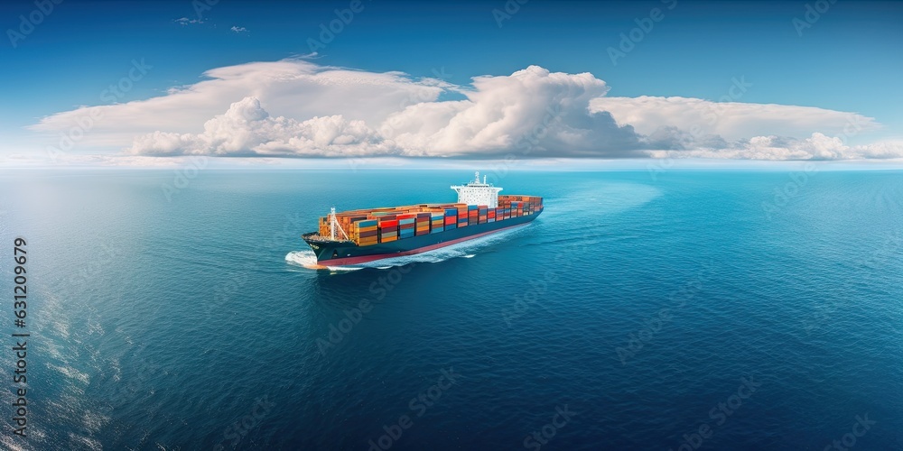 Container Ship Sailing Across the Vast Ocean. Transportation and Logistics on the High Seas