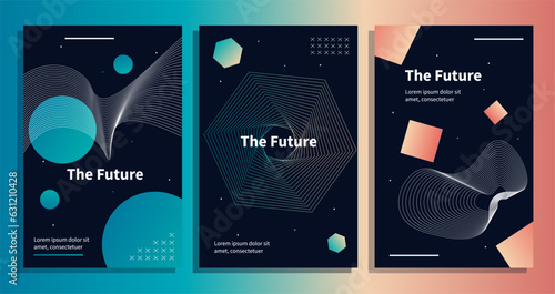 Gradient futuristic covers set. Minimalistic creativity and art. Leaflet, flyer and booklet. Abstract posters or banners for website. Cartoon flat vector collection isolated on gradient background