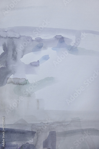 Implicit shades smudges. White and pale gray texture. Cloudy landscape copy space. Abstract watercolor.