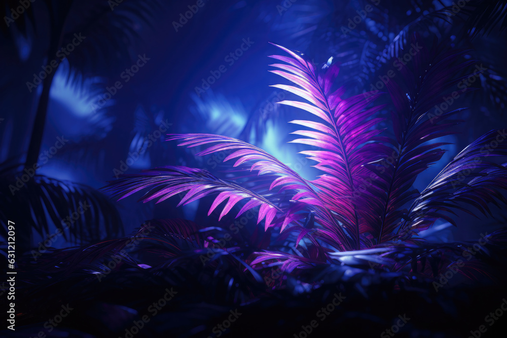 synthwave neon palm leaves background glowing in purple and black synthwave neon palm leaves background glowing in purple and black