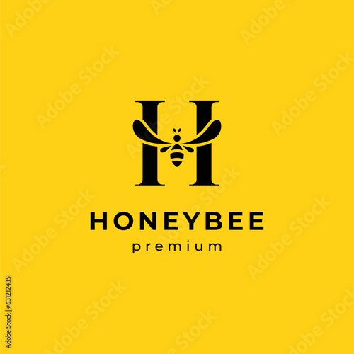 letter H and bee for beekeeping logo design