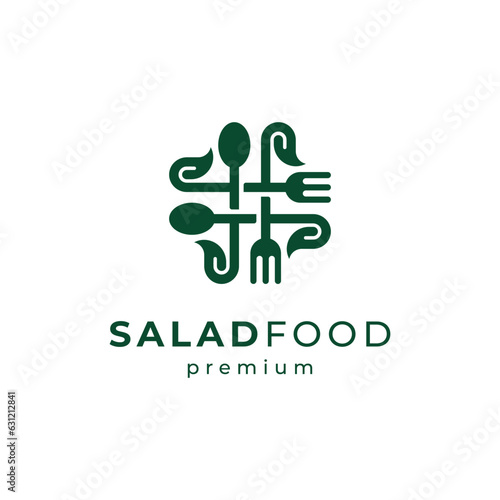 spoon and fork with leaves for healthy food logo design