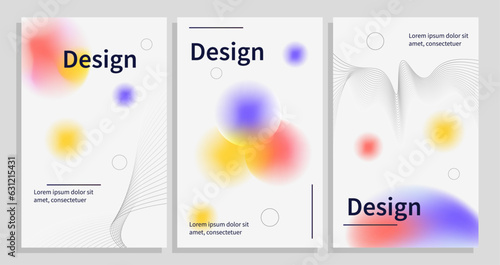 Colorful blurry posters set. Flyer, booklet and leaflet. Minimalistic abstract creativity and art. Template, layout and mock up. Cartoon flat vector collection isolated on grey background