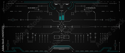 HUD UI Futuristic Screen Monitoring Virtual System Analysis Infographic Vector Design. Technology Digital Aiming Target Scanning Illustration.