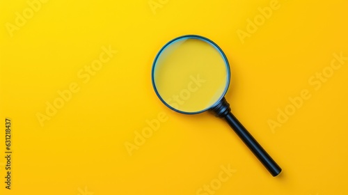 Magnifying glass on yellow background.