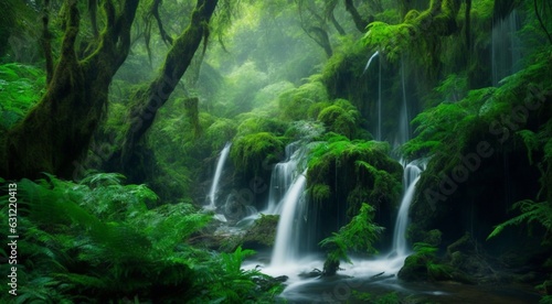 waterfall in the forest, waterfal scene, beautiful landscape © Gegham