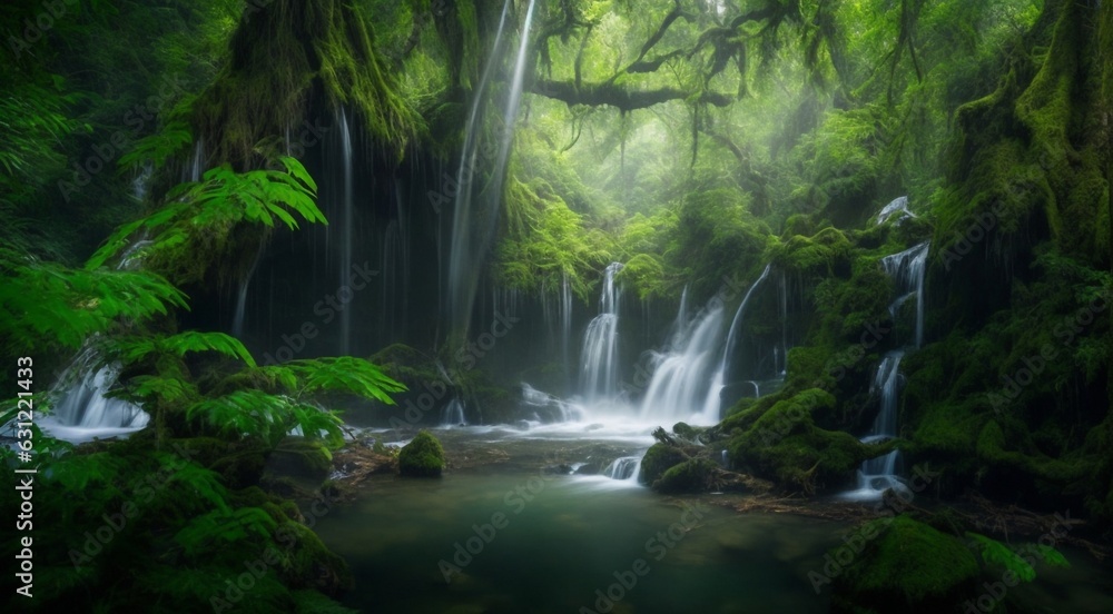 waterfall in the forest, waterfal scene, beautiful landscape