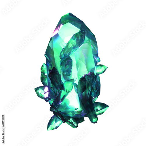 Green crystal mineral. Emerald  isolated on transparent background, gem, natural nugget, esoteric accessory