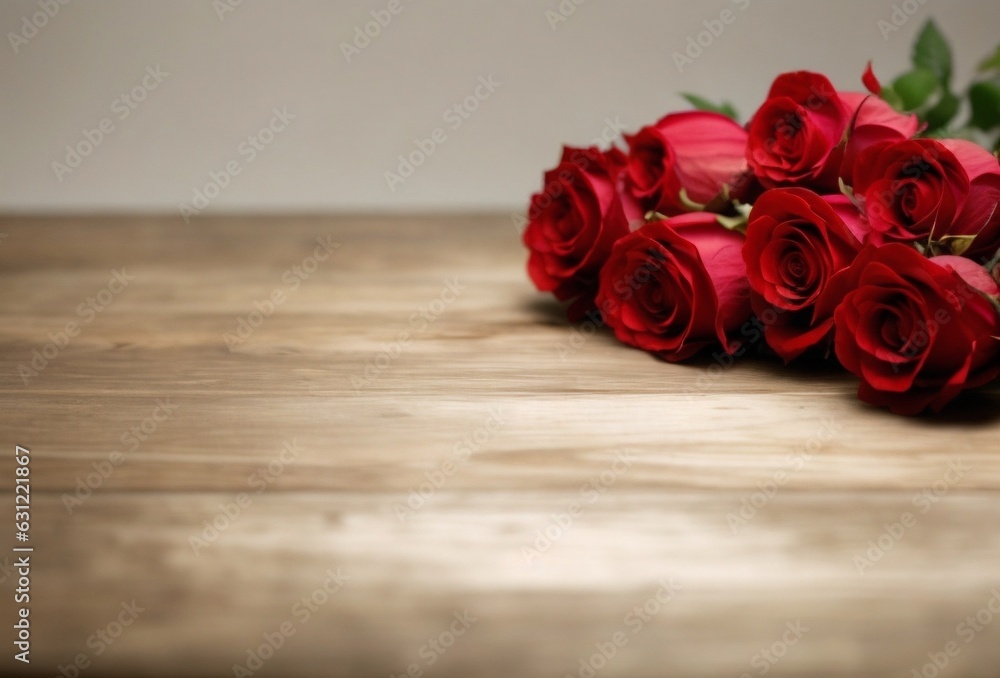 Red roses on wooden table. Red roses on wooden table.