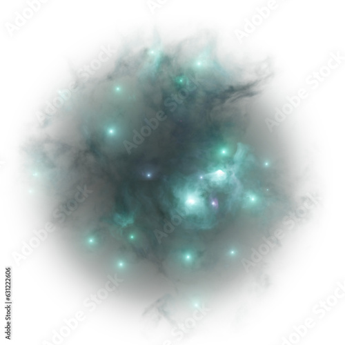 Colorful cyan blue nebula. Space nebulae, celestial illustration with transparency
