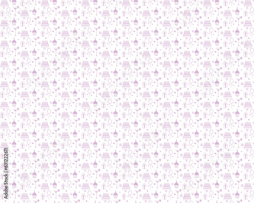 Birthday pattern with cake, balloon, gift box elements. Light purple happy birthday pattern. Pink birthday pattern for background.