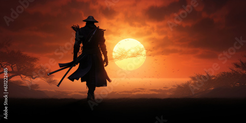 A samurai walking to the sun
