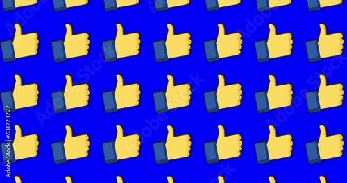like sign emoji over blue background.  Emoticon sign. Emoji button. Looped with removable single color chroma background.