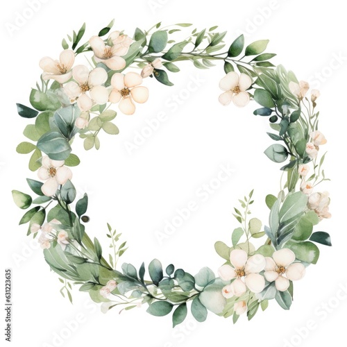 Wedding floral composition, watercolor eucalyptus greenery arrangement isolated on white illustration. Generative AI