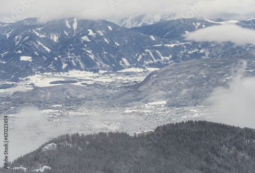 Villach from mountain Gerlitzen in the winter. photo