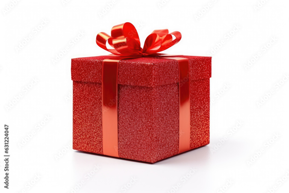 Fototapeta premium Red Christmas present with bow isolated on white background