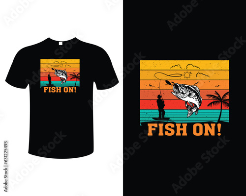 Fishing Illustration Vintage Typography Vector T-shirt Design Template