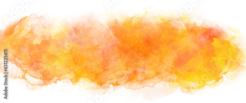 Autumn colorful spot paint on white background. Abstract fall watercolor art background. Multicolor watercolour texture. Red and yellow blot of paint. Hand drawn brush strokes.

