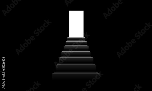 Steps leading to the light in the darkness. light at the end of the tunnel. Vector illustration.