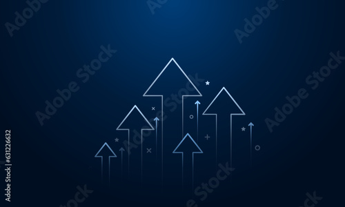 Light arrows grow up on the dark background. The arrows shot up into the light. Vector illustration.