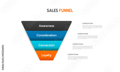 Infographic 4 steps Sales funnel design template. Business presentation. Vector illustration.